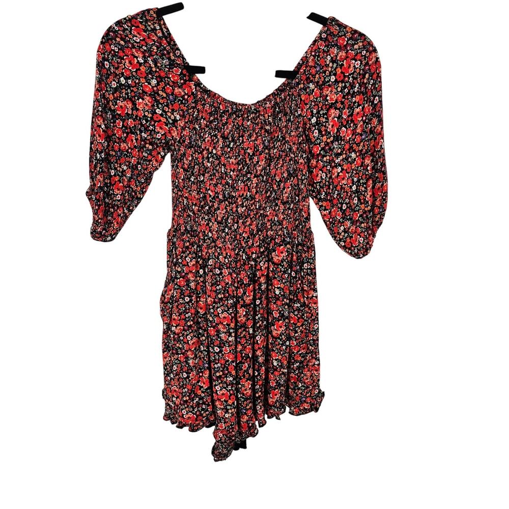 Francesca’s Blue Rain Red Floral Smocked Romper S Whimsigoth Cottagecore Boho